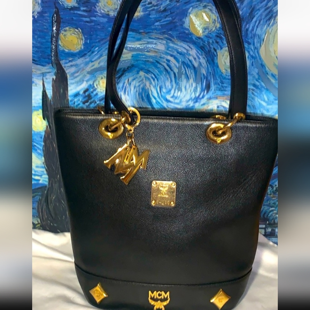 MCM Black and Gold Shoulder Bag And Bag Charms..